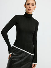 Turtleneck Contrast Trim Slit Wool Blend Knit Top